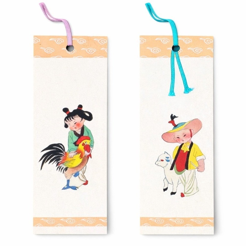 Vintage Chinese Children Bookmark Set Tassel Asian Art Paper‎ Book Marker